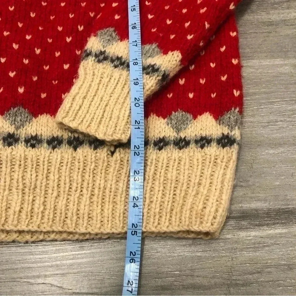 Woolrich Vintage Nordic Bird Fair Isle Wool Sweater Red Cream Pullover Sz S - Picture 2 of 7